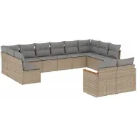 vidaXL Ensemble de 12 canapés de jardin avec coussins Beige Poly Rattan