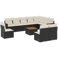 vidaXL Ensemble de salon de jardin 11 pièces avec coussins noir poly rotin