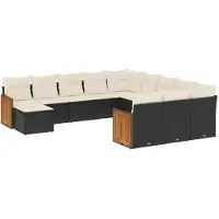 vidaXL Ensemble de 12 canapés de jardin avec coussins noir poly rotin