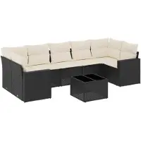 vidaXL Ensemble de jardin canapé 8 pièces avec coussins noir poly rotin