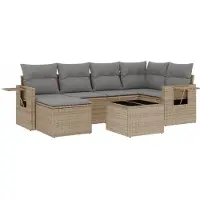 vidaXL Ensemble de salon de jardin 7 pièces avec coussins Beige Poly Rattan