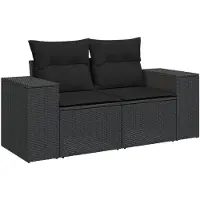 vidaXL Ensemble de salon de jardin 3 pièces avec coussins noir poly rotin