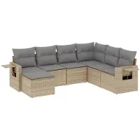 vidaXL Ensemble de salon de jardin 7 pièces avec coussins Beige Poly Rattan