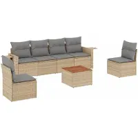 vidaXL Ensemble de salon de jardin 7 pièces avec coussins Beige Poly Rattan