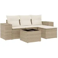 vidaXL Ensemble de salon de jardin 5 pièces avec coussins Beige Poly Rattan