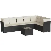 vidaXL Ensemble de jardin canapé 8 pièces avec coussins noir poly rotin