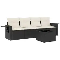 vidaXL Ensemble de salon de jardin 5 pièces avec coussins noir poly rotin