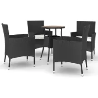 vidaXL Ensemble de jardin bistrot 5 pièces avec coussins noir Poly rotin