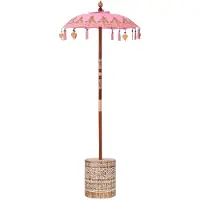 vidaXL Parasol avec Base Rose et Marron 250 cm Coton et bois