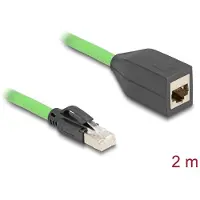 DeLOCK - Câble d'extension réseau - RJ-45 (M) coudé vers le bas à RJ-45 (F) - 2,0m - 6,8 mm - SF/UTP - CAT 6a - blindé - vert (80887)
