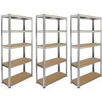 Monster Racking : Rayonnage garage 6 unités argentées, 5 niveaux, 9030180 cm – cadre acier galvanisé, 175 kg/Étagère, montage sans boulons
