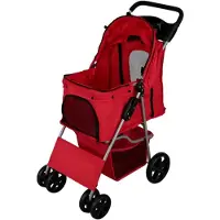 MonsterShop Poussette pliable pour animaux de compagnie (chien/chat) avec auvent, housse de pluie et porte-gobelets - jusqu'à 15 kg