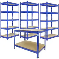 MonsterShop 3 x Etag?res 90 cm, 1 Etabli 120cm - Bleu & Maillet - Q-Rax
