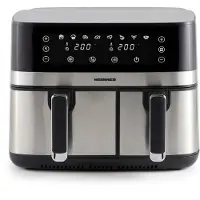 Heinner Friteuse à air chaud double ProDual Fusion HAF-H9DB17BKS, 1700W, capacité totale 8,6L, contrôle individuel, 8 programmes, fonctions Sync & Match, écran tactile, arrêt automatique, noir/inox