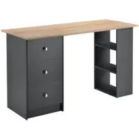 En.casa Bureau 120x50x72cm table de bureau avec tiroirs gris foncé/bois étagère table PC []