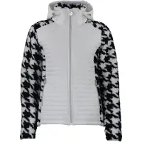 Mountain Peak Blouson à capuche zippé bi-matière badge poitrine motif pied de poule femme