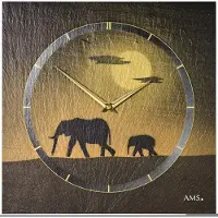 AMS 9523 Horloge murale à quartz Ardoise naturelle Horloge en ardoise dorée Eléphants