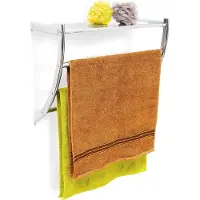 Relaxdays tagère porte-serviette murale salle de bain toilette serviette acier chromé HxlxP 43 x 56 x 23 cm rangement Argenté
