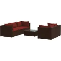 vidaXL Ensemble de salon de jardin 6 pièces avec coussins Poly rotin brun