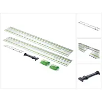 Festool FS 1400/2-KP Rail de guidage 2 pièces 1400 mm pour scie à main, scie plongeante et scie sauteuse / défonceuse + déflecteur FS/2-AW + raccord FSV/2