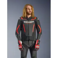Alpinestars GP Force V2, veste en cuir ,Noir/Rouge Néon/Blanc ,56