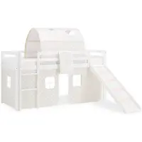 Homestyle4u Lit mezzanine 90x200 avec toboggan - - Gris - Bois massif - A lattes - Enfant