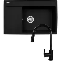 Pyramis évier Camea 1b 1d R + Faucet Idea Black Edition 79x50 Cm