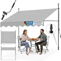 TecTake - Pare-soleil à pinces - 250 x 180 cm - équipé de polyester résistant aux UV, d'une manivelle et de barres télescopiques - pour balcon et terrasse - acier thermolaqué gris clair