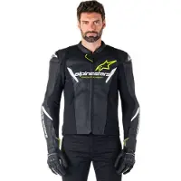 Alpinestars Faster V3 Airflow, veste en cuir ,Noir/Blanc/Jaune Néon ,54
