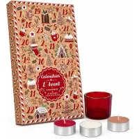 Spies Online Calendrier de l'Avent avec 24 bougies parfumées – Inclut des supports à bougies en verre – Coffret cadeau contenant 24 bougies – Calendrier de l'Avent pour adultes, à thème bougies – Rouge