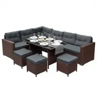 Monster Ensemble de meubles de jardin en poly rotin - Marron