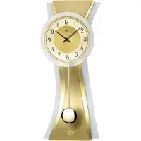 AMS 7267 Horloge murale à quartz avec pendule dorée moderne galbé Horloge à pendule avec verre