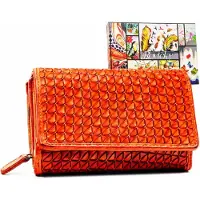 Rovicky | Porte-monnaie pour femme, en cuir structuré, avec compartiments pour cartes, orange, 15.5x10 cm