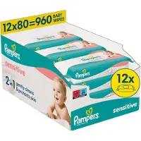 Pampers Baby Wipes Lingettes pour bébés sensibles ( 12 paquets de 80 pièces) 960 pièces