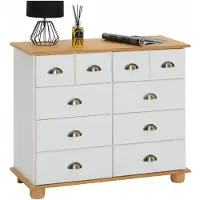 Idimex Commode Colmar Chiffonnier Apothicaire Rangement Avec 8 Tiroirs En Pin Massif Lasur? Blanc Et Brun