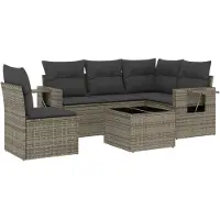 vidaXL Ensemble de salon de jardin 6 pièces avec coussins Gris Poly rotin