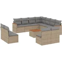vidaXL Ensemble de 12 canapés de jardin avec coussins Beige Poly Rattan