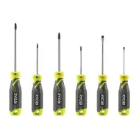 Ryobi Surubelnite set, 6 platens, green, otel crom-vanadiu