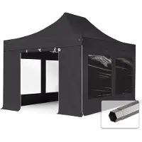 TOOLPORT 3x4,5 m Tonnelle pliante Acier, PVC 800, côtés panoramiques, noir