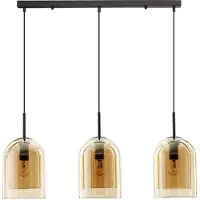 Lyora Suspension Velor Noir à 3 lumières avec verre ambré droit