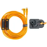 Tether Tools TetherGuard LeverLock & Set de Câbles, USB-C Droit à USB-C Coudé, 9,4 m, Orange Haute Visibilité