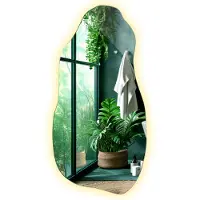 Tulup (45x90 cm) Miroir Mural LED Asymétrique Oblong Éclairage Blanc Chaud Style Boho Miroir Organique Pour Salle de Bain