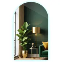 Tulup (50x90 cm) Miroir Lumineux LED Ovale Coupé Forme Demi Ovale Blanc Froid Miroir Mural avec Base Plate Design Minimaliste pour Salle de Bain