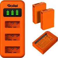 Rollei Ladegerät-Set 3er Pack Kamera-Akkus & Ladegerät (Chargeur de batterie d'appareil photo), Alimentation pour appareil photo, Orange