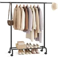 Songmics Wieszak na ubrania na kółkach 40 x 83-120 x 156 cm gołębi szary