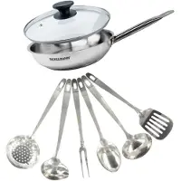 Fackelmann Set poêle 28 cm en inox, couvercle verre et 6 ustensiles inox Eterna