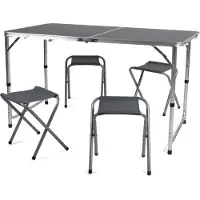 Merkloos Table de camping en aluminium, 5 pièces, 4 tabourets, 1 table en aluminium, table de camping réglable en hauteur avec poignée de transport, ensemble de sièges pliables