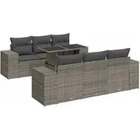 vidaXL Ensemble de salon de jardin 7 pièces avec coussins Gris Poly rotin