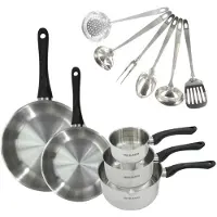 Fackelmann Set 2 poêles 24 et 28 cm, 3 casseroles en inox et 6 ustensiles inox Geneva