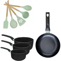 Fackelmann Batterie de cuisine avec 1 poêle 28 cm et 3 casseroles 16/18/20 cm et 5 ustensiles de cuisine Brandao Océan